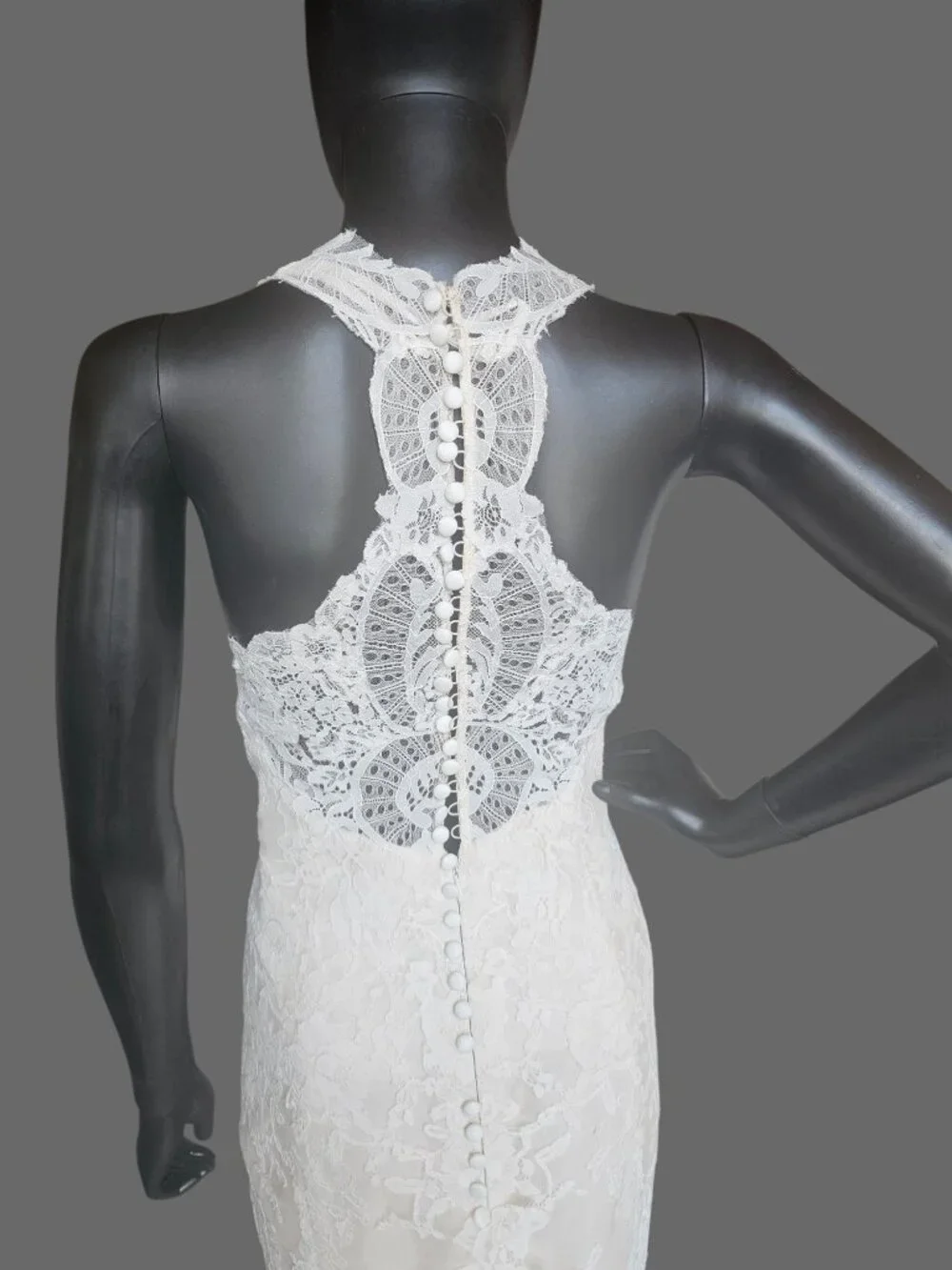 NEW Nude/Ivory Full Lace Racerback V-Neck Fit/Flare Wedding Gown - San Patrick - Picture 10 of 11